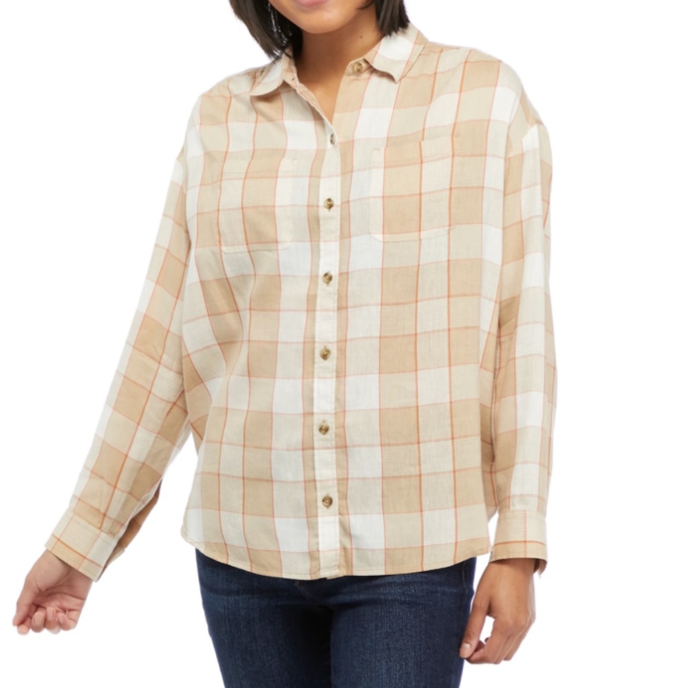 Wonderly tan plaid boyfriend shirt. NWT . Retail‎ 49.50